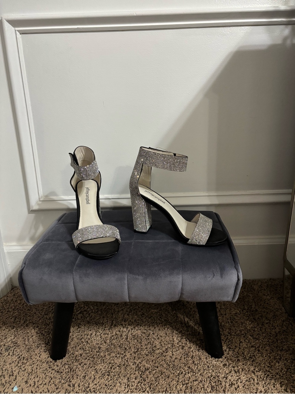 NWOT Jeffrey Campbell Silver Crystal Ankle-Strap Block Heels
